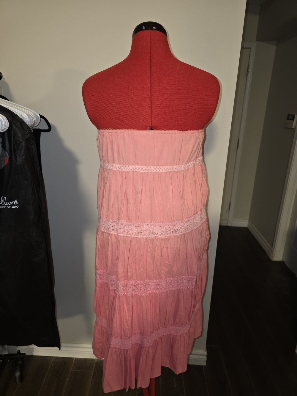Women's Pink Tiered Lace Trim Maxi Skirt - Picture 3 of 6